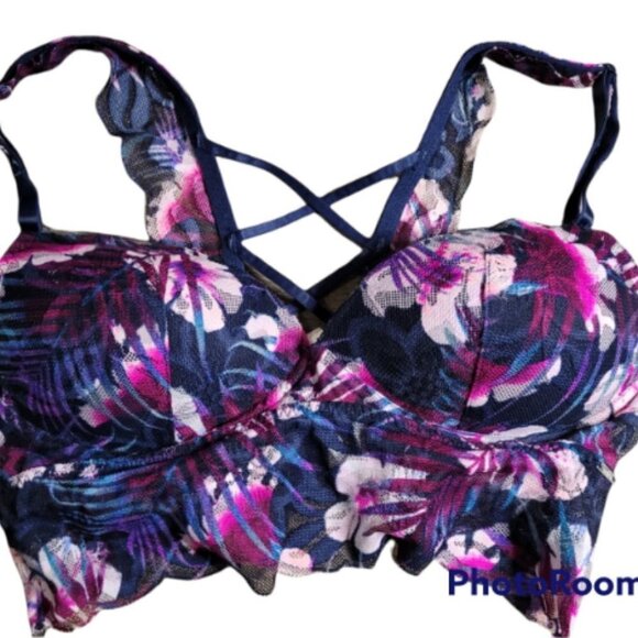 2 for $20VS PINK Multicolored Floral and Lace Bralette with Criss Cross Back (S) - Picture 1 of 8